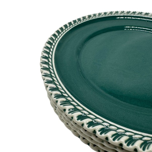 Vintage Harker Pottery Bread & Butter Plate Pate Sur Pate Green Pattern Set of 4 - Picture 3 of 4
